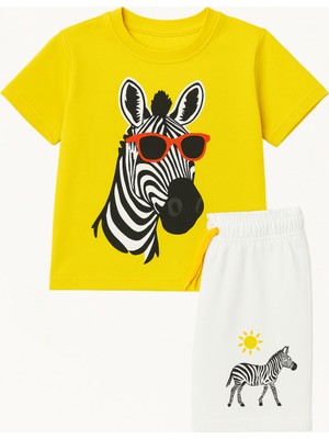 Erkek Çocuk Zebra Desenli Şortlu Pijama Takımı Sarı