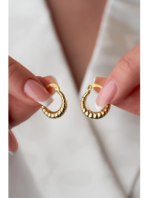 925 Ayar Gümüş Gold Rengi Boğumlu 15 mm Şarnel Küpe