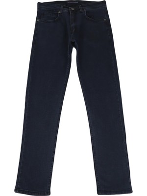 Hacker Fistan Store Erkek Lacivert Yüksek Bel Rahat Kesim Boru Paça Büyük Beden Jean Pantolon