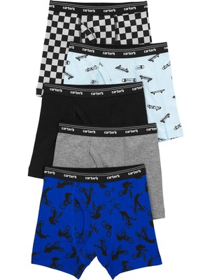 Carter's 5'li Paket Erkek Çocuk Boxer Set Rahat Tasarımlı Pamuk Kumaş Çok Renkli