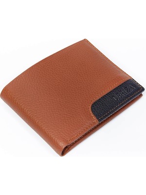 Deriza Garnili Hakiki Deri Erkek Cüzdan Taba