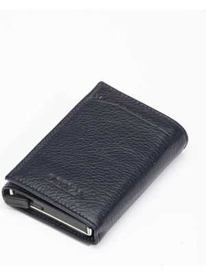 Deriza Mekanizmali Hakiki Deri Cüzdan Lacivert