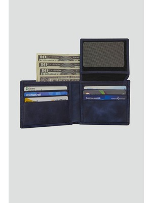 Deriza Crazy Gerçek Deri Erkek Cüzdan Lacivert