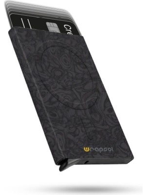 Wrapsol Magsafe Mekanizmalı Alüminyum Kartlık Rfid Korumalı Dalgalı Siyah Hediye Seçeneği