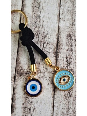 Svc Accessories Hediyelik Vip Çift Nazar Boncuklu Mavi Gözlü Siyah Anahtarlık - Çanta Süsü 10,5 Cm