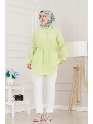 Önü Ekli Bol Kalıp Tunik-Sarı