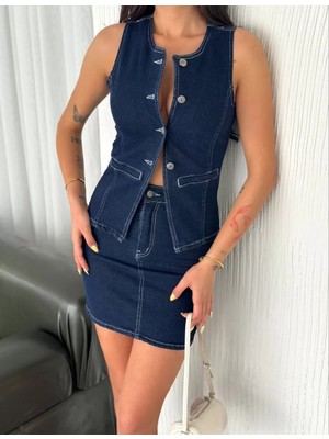 Kot Jeans Etekli Ikili Takım - Lacivert