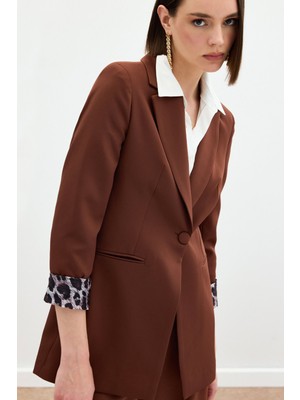 Sateen Mono Yaka Klasik Ceket - Kahve
