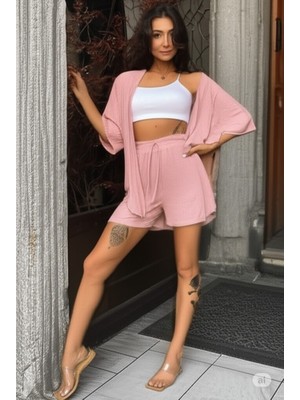 Kadın Pembe Yazlık Kimono Takım