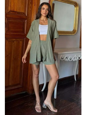 Kadın  Yeşil Yazlık Kimono Takım