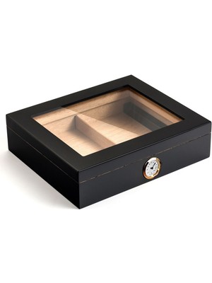 Falconetti Siyah Camlı Kısa Humidor Puro Kutusu Sedir Ağacı ile Şık Tasarım RC06SY