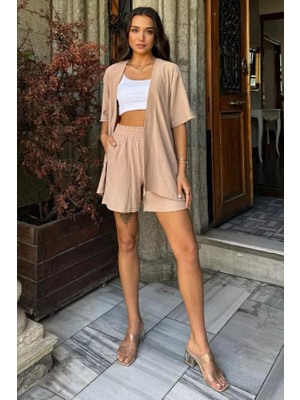 Kadın Bej Yazlık Kimono Takım