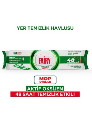 Fairy Power Wipes Mop Uyumlu Yer Temizlik Havlusu 50 Yaprak | Beyaz Sabun | Beyaz Sirke & Karbonat