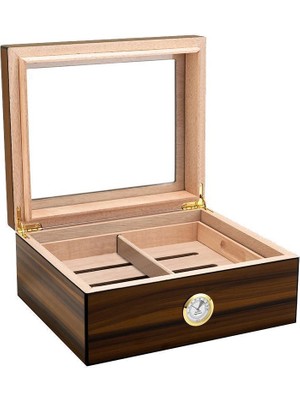 Falconetti Parlak Kahverengi Camlı 2 Katlı Humidor Puro Kutusu RD43