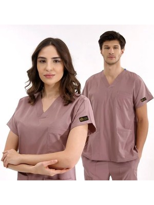 Çizgi Medikal Gül Kurusu Lüks Likralı Scrubs Greys Takım