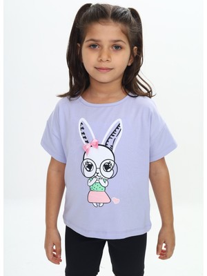 Toontoy Kız Çocuk Tavşan Baskılı Tişört