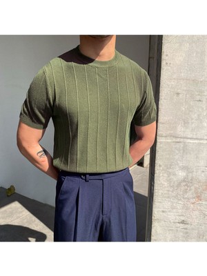 Cool Street Haki Erkek Yuvarlak Yaka Örme T-Shirt