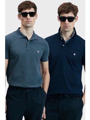 Lufian Logolu Pamuklu Comfort Fit Düğmeli Polo Yaka 2'li T Shirt Erkek T Shirt 111040206S2