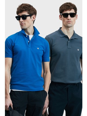 Lufian Logolu Pamuklu Comfort Fit Düğmeli Polo Yaka 2'li T Shirt Erkek T Shirt 111040206S2