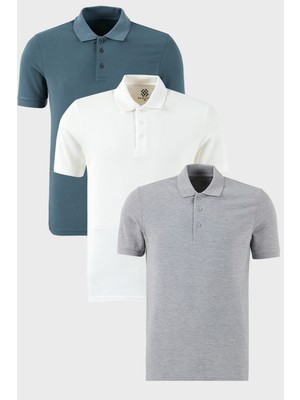 Buratti Pamuklu Regular Fit Düğmeli Polo Yaka 3'lü Paket T Shirt Erkek T Shirt 5902127S3