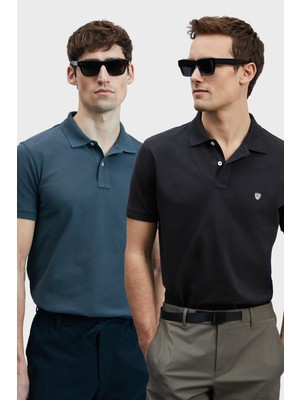 Lufian Logolu Pamuklu Comfort Fit Düğmeli Polo Yaka 2'li T Shirt Erkek T Shirt 111040206S2