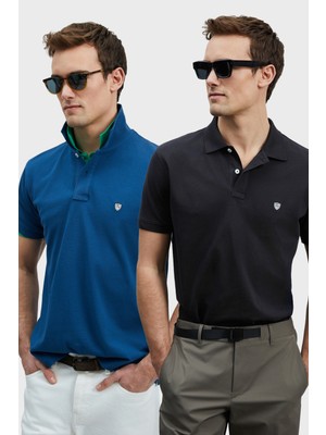 Lufian Logolu Pamuklu Comfort Fit Düğmeli Polo Yaka 2'li T Shirt Erkek T Shirt 111040206S2