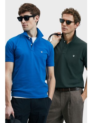 Lufian Logolu Pamuklu Comfort Fit Düğmeli Polo Yaka 2'li T Shirt Erkek T Shirt 111040206S2