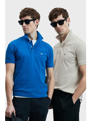 Lufian Logolu Pamuklu Comfort Fit Düğmeli Polo Yaka 2'li T Shirt Erkek T Shirt 111040206S2