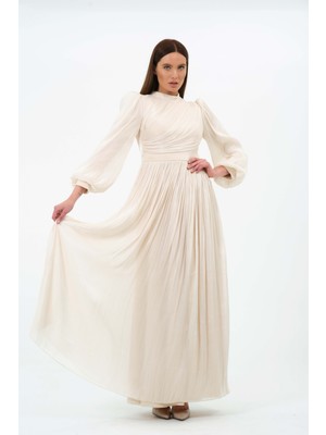 Glr & Gym Elifsu Kadın Janjan Kumaş Dökümlü Genç Mezuniyet/abiye Elbise