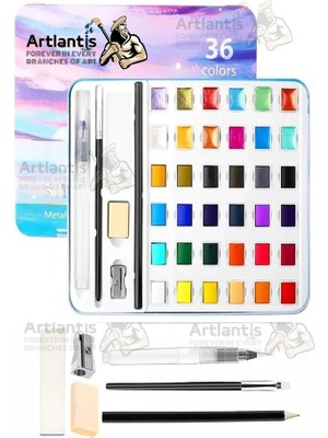 Tablet Sulu Boya 36 Renk Teneke Kutu 1 Paket 36 Lı Taş Sulu Boya Çıkarılabilir Tablet Suluboya Resim Hobi Sanat