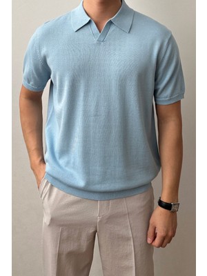 Cool Street Erkek Mavi Patlı Kısa Kollu Polo Yaka Triko T-Shirt