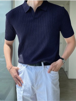 Cool Street Lacivert Erkek Fitilli Polo Yaka Triko T-Shirt