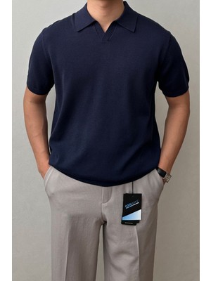 Cool Street Erkek Lacivert Patlı Kısa Kollu Polo Yaka Triko T-Shirt