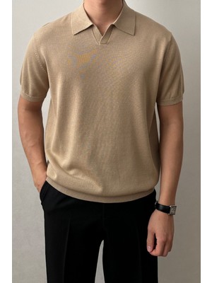 Cool Street Erkek Camel Patlı Kısa Kollu Polo Yaka Triko T-Shirt