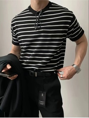 Cool Street Erkek Mat Beyaz Kısa Kollu Fitilli Akrilik-Pamuk Karışımlı Triko T-Shirt