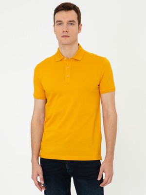 Cacharel Erkek Koyu Sarı Polo Yaka Slim Fit Basic Merserize T-shirt 50250172-VR094