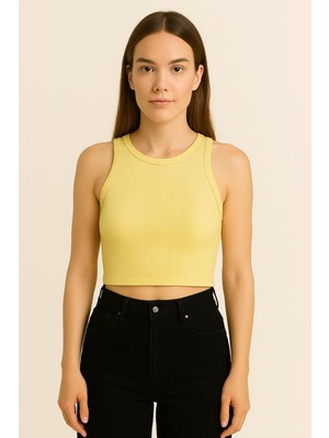 2025 Summer Kısa Kolsuz Crop %95 Pamuk %5 Elastan Slim Fit