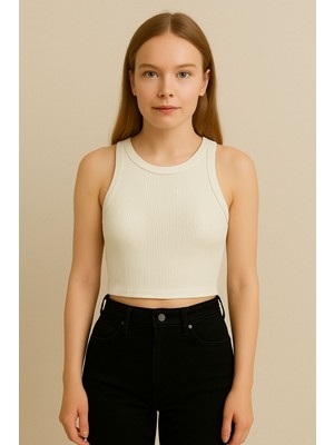 2025 Summer Kısa Kolsuz Crop %95 Pamuk %5 Elastan Slim Fit