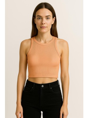 2025 Summer Kısa Kolsuz Crop %95 Pamuk %5 Elastan Slim Fit