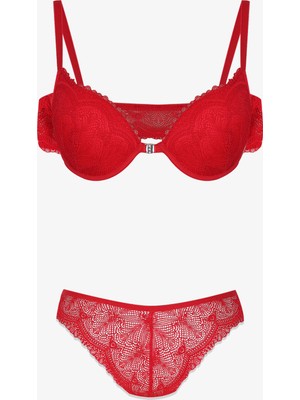 Koza İç Giyim Kadın Yarım Dolgulu Önden Açılabilir Dantelli Sütyen Takım