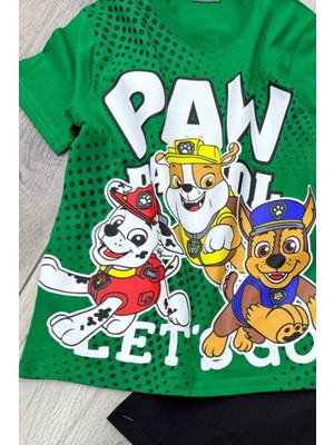 Paw Patrol Baskılı Yeşil Tişört ve Siyah Şort Yazlık Çocuk Takım