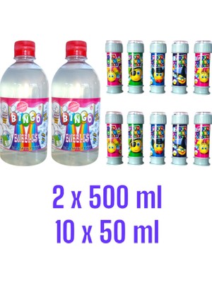 10 Adet 50ML Üflemeli Köpük Oyunu + 2 Adet 500ML Baloncuk Likiti