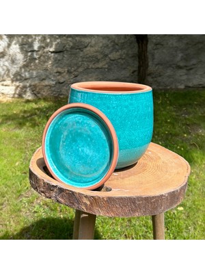 El Yapımı Dekoratif Toprak Sırlı Ev-Bahçe Saksısı 17X19 cm