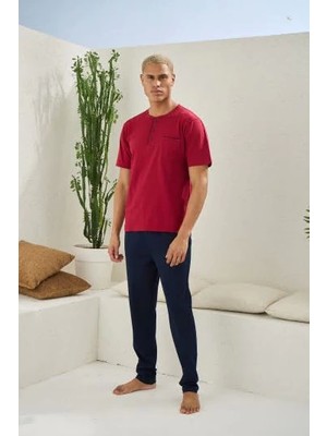 Erkek 2207 Erkek  Battal Midi Yaka Pijama Takım