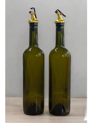 750 ml Yeşil Yağdanlık Şişesi Yağlık Gold Akıtıcılı Kapaklı Sızdırmaz Cam Şişe 2'li 750 cc