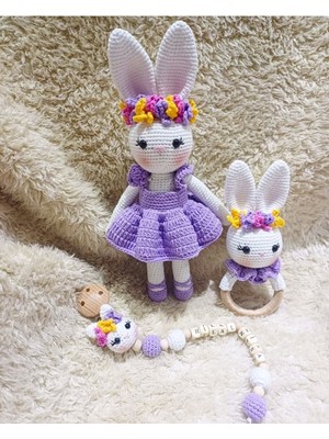 Damla  Amigurumi Süslü Tavsan Set - Amigurumi Oyuncak - Organik Oyuncak 1 Adet