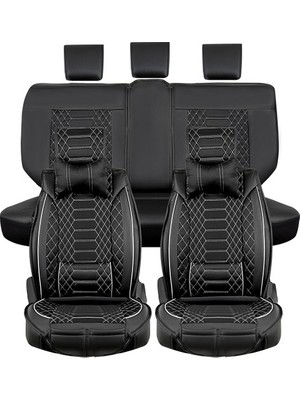Mk Express Audi A6 Serisi Lüx Deri Oto Koltuk Kılıfı Ön Arka Takım (Royal) Siyah Beyaz