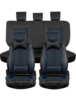 Mk Express Audi A6 Serisi Lüx Deri Oto Koltuk Kılıfı Ön Arka Takım (Royal) Siyah Mavi