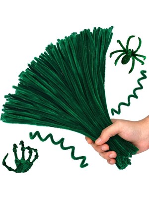 25' Adet Koyu Yeşil Renkli Şönil, Eğitici Şönil Seti, Tüylü Tel, 30 Cm, Peluş Tel