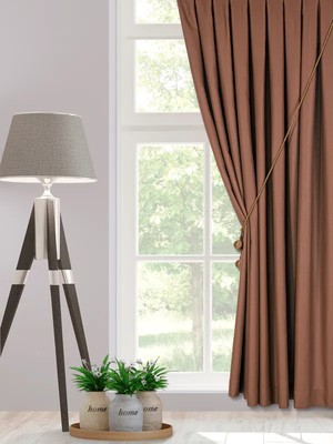 Karesi Karesi Yiğit Perde Tarçın Rengi 1/3 Sık Pileli Keten Fon Perde (Ürün Braçol Hediyelidir)